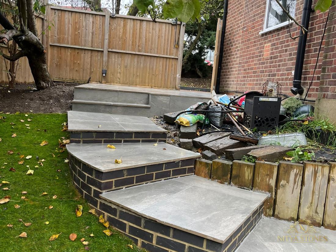 Steps, brick risers